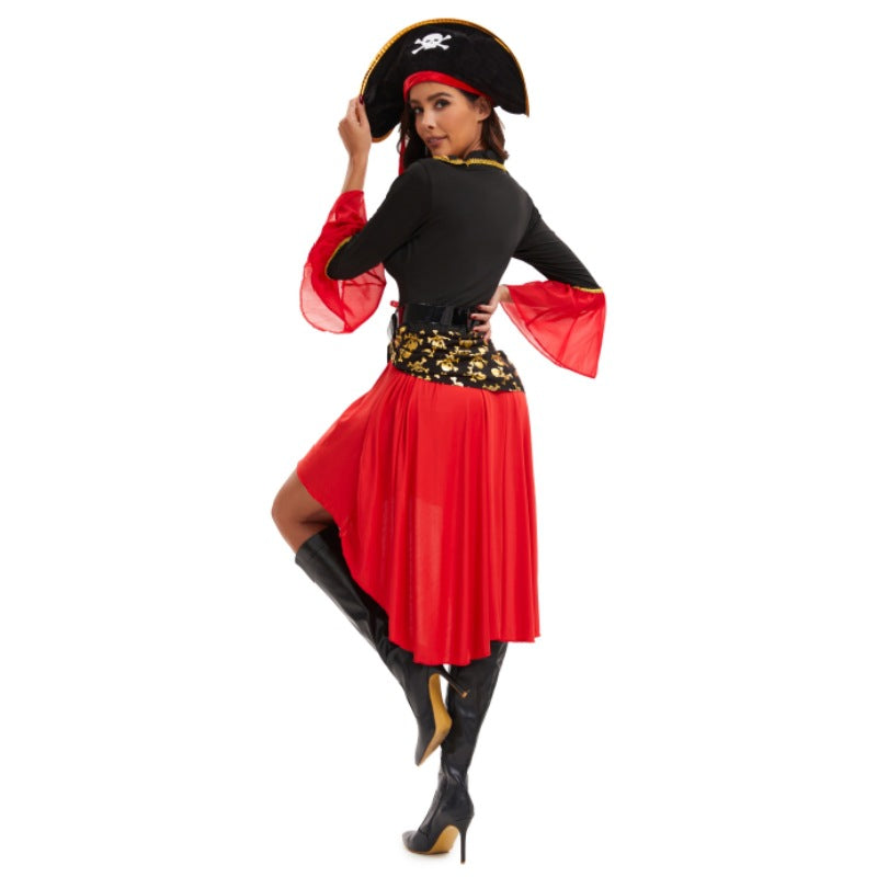 New Halloween Female Red Pirate Game Cosplay Costume Masquerade Pirate Captain Stage Performance Costume