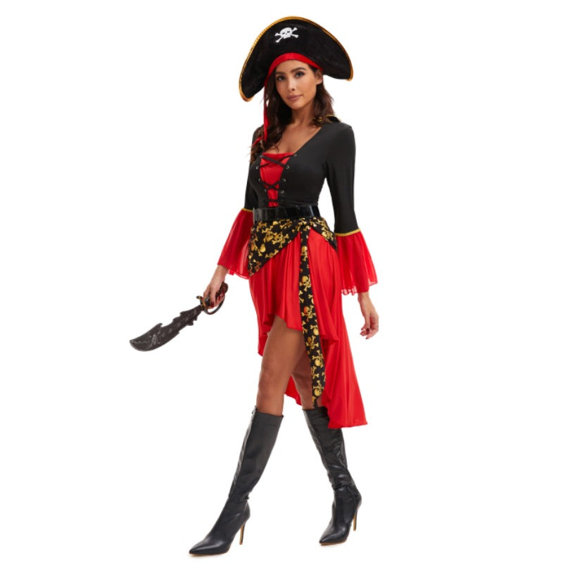 New Halloween Female Red Pirate Game Cosplay Costume Masquerade Pirate Captain Stage Performance Costume