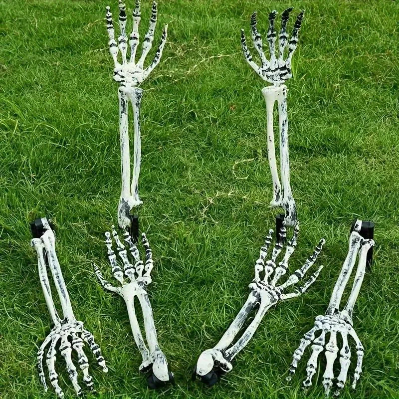 Piquets de sol de jardin en os de squelette, tête de crâne et main pour Halloween, insertion de sol de cour de maison, décor de fête de vacances, main fantôme, 1/6 pièces