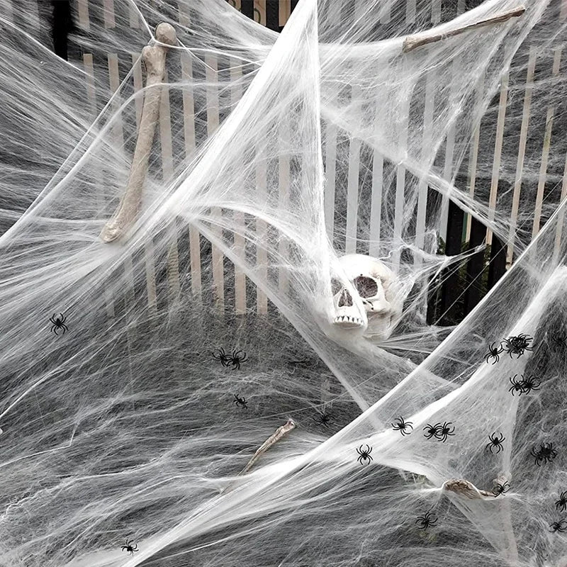 Toile d'araignée blanche artificielle extensible, décoration d'halloween, accessoires de scène effrayants pour fête à la maison, décor de maison hantée