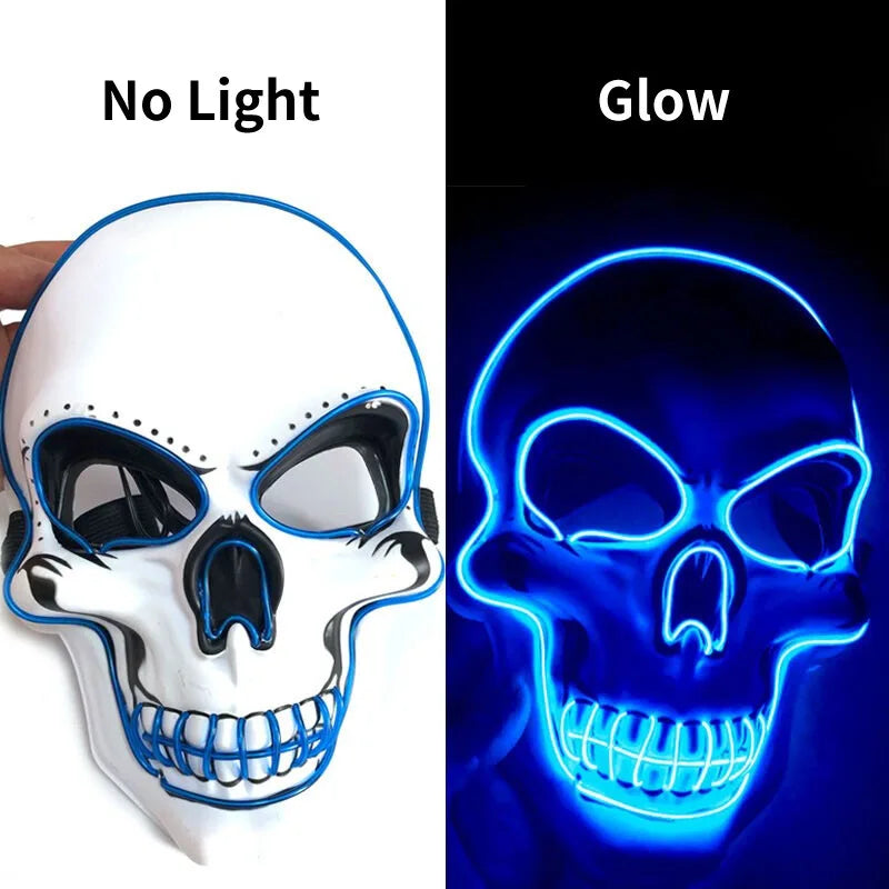 Masque de crâne d'horreur d'halloween, masque à lumière froide LED, masque de Cosplay, décoration de fête d'halloween, masques de crâne lumineux