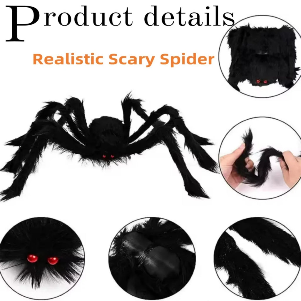 Araignée en peluche d'Halloween, 30-200 cm, araignée géante extérieure, décoration de chambre, farce, araignée noire, accessoire de fête de décoration d'horreur d'Halloween