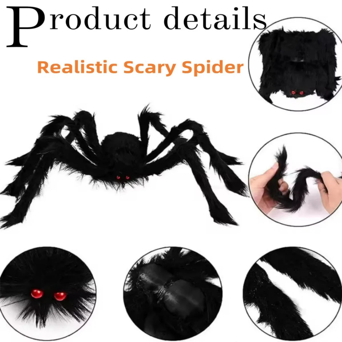Araignée en peluche d'Halloween, 30-200 cm, araignée géante extérieure, décoration de chambre, farce, araignée noire, accessoire de fête de décoration d'horreur d'Halloween