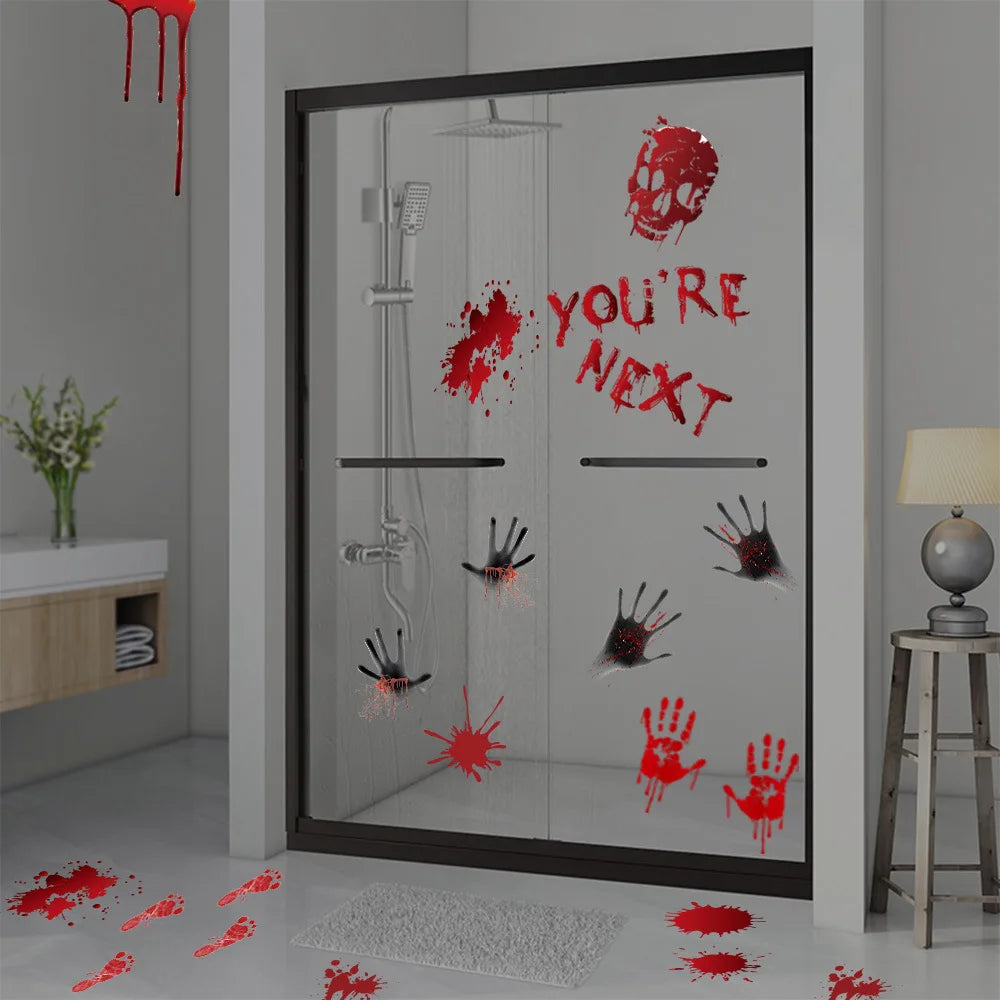 Autocollants Muraux pour Portes et Fenêtres d'Halloween, Empreinte de Main Sanguine, Motif de Crâne, Fournitures de Décoration de Scène de ix, Accessoires d'Horreur
