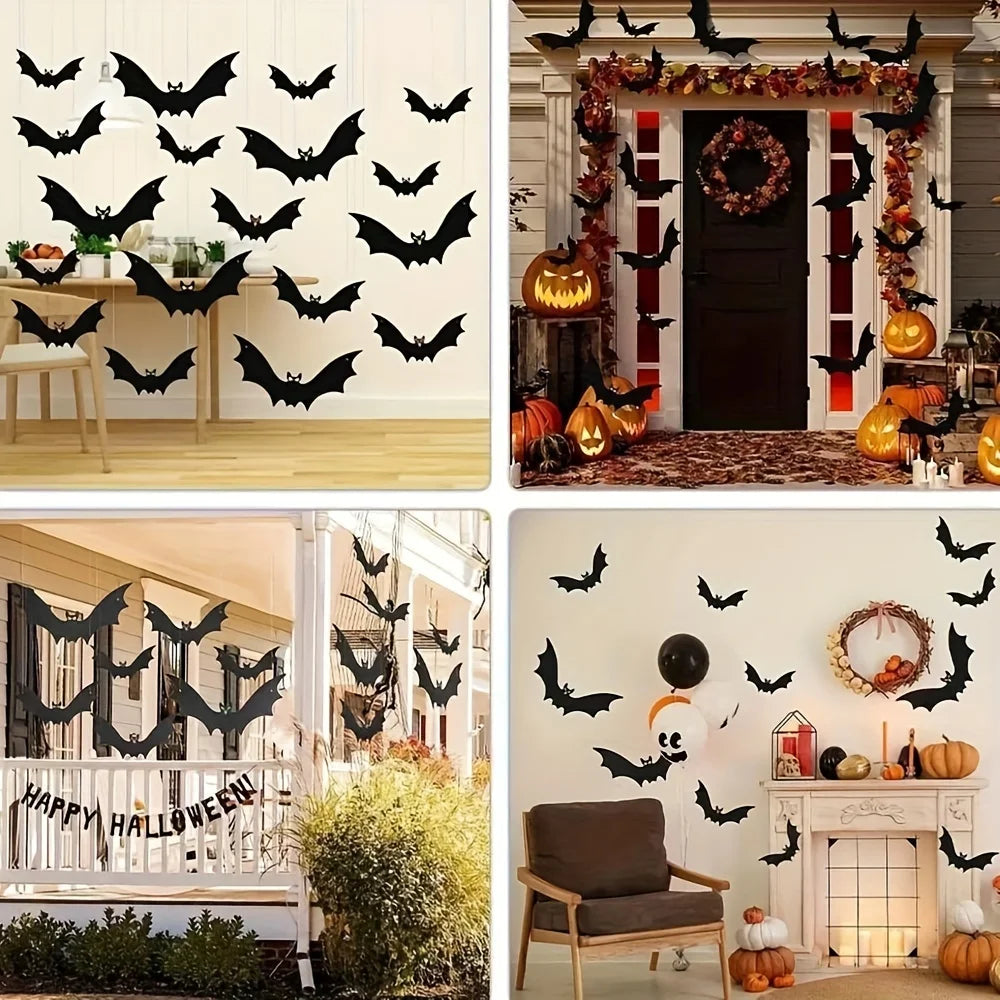12 pièces chauves-souris suspendues Halloween décor extérieur grandes chauves-souris volantes en plastique 3 tailles accrocher sur les arbres Porches Yards Pelouse Halloween à l'intérieur