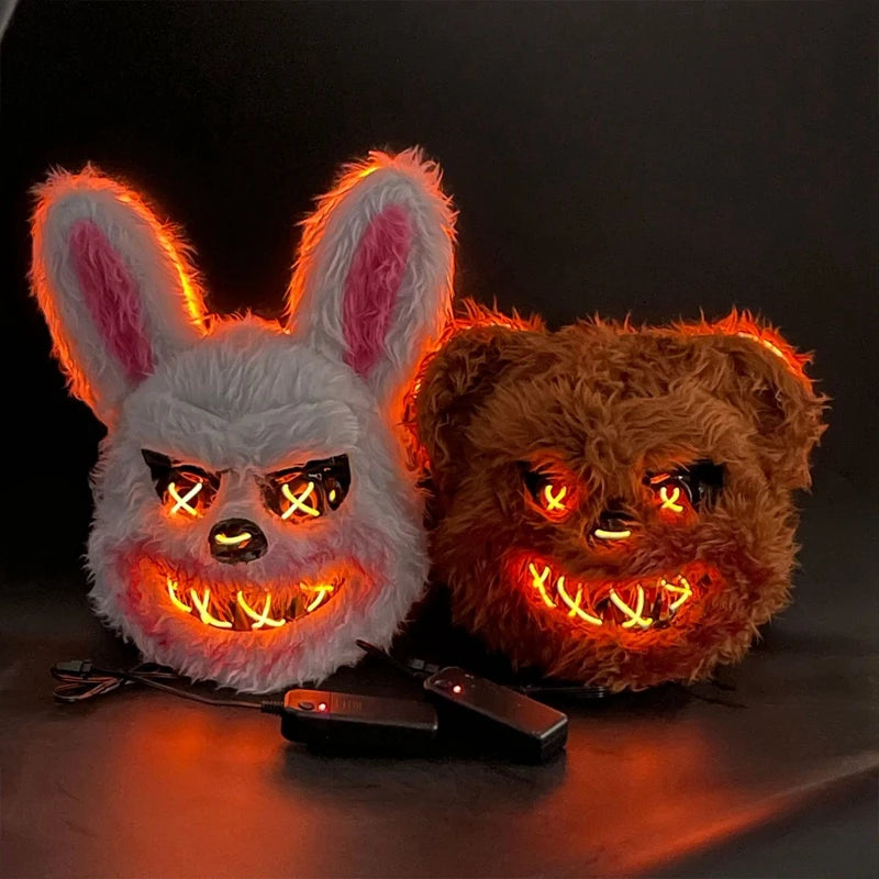 Halloween Cosplay fête lumière LED lumineuse masque facial maquillage horreur lapin ours masque couvre-chef dessin animé Animal carnaval couvre-chef