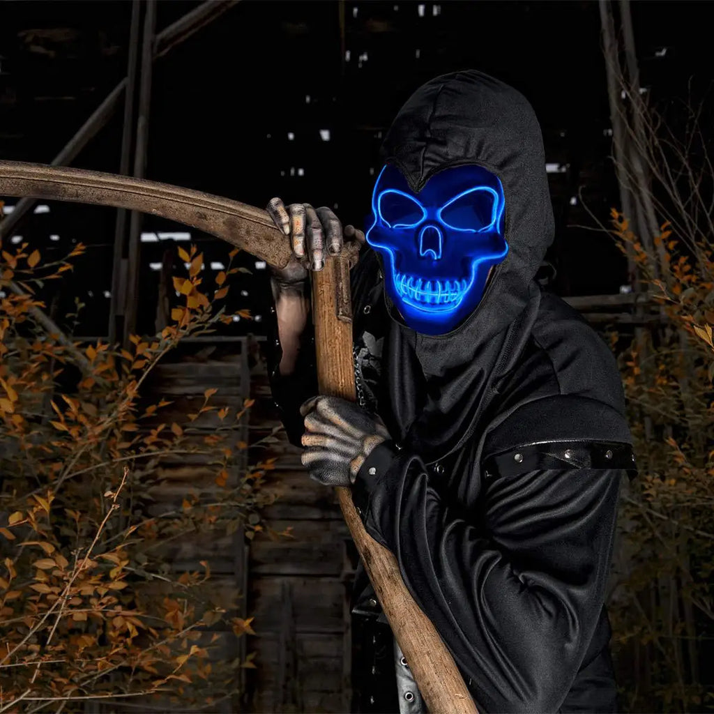 Masque de crâne d'horreur d'halloween, masque à lumière froide LED, masque de Cosplay, décoration de fête d'halloween, masques de crâne lumineux