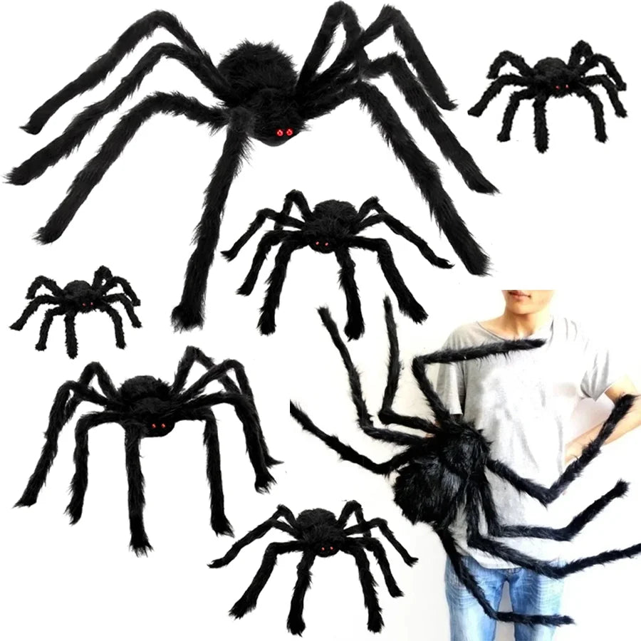Araignée en peluche d'Halloween, 30-200 cm, araignée géante extérieure, décoration de chambre, farce, araignée noire, accessoire de fête de décoration d'horreur d'Halloween