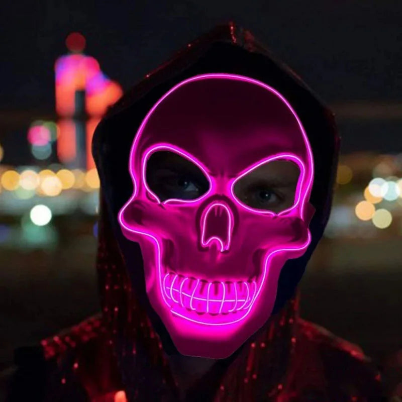 Masque de crâne d'horreur d'halloween, masque à lumière froide LED, masque de Cosplay, décoration de fête d'halloween, masques de crâne lumineux