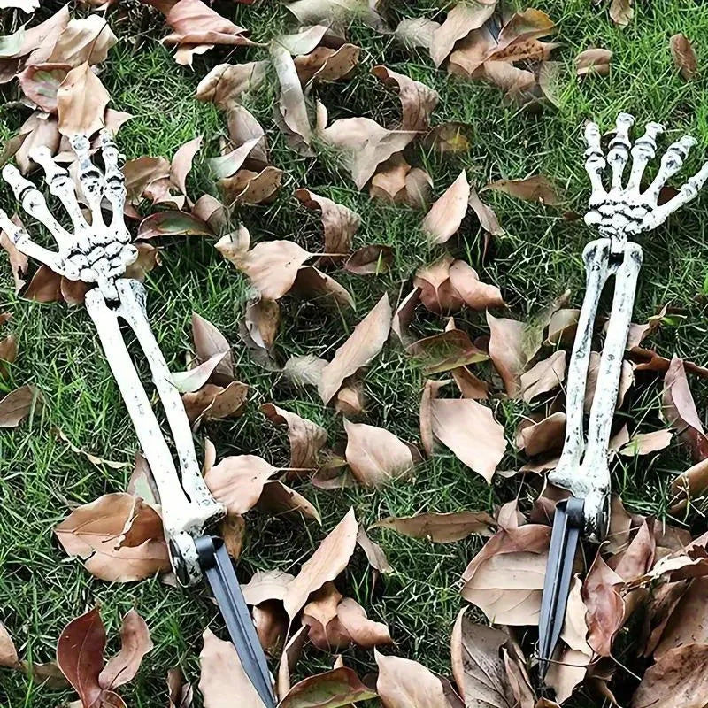Piquets de sol de jardin en os de squelette, tête de crâne et main pour Halloween, insertion de sol de cour de maison, décor de fête de vacances, main fantôme, 1/6 pièces