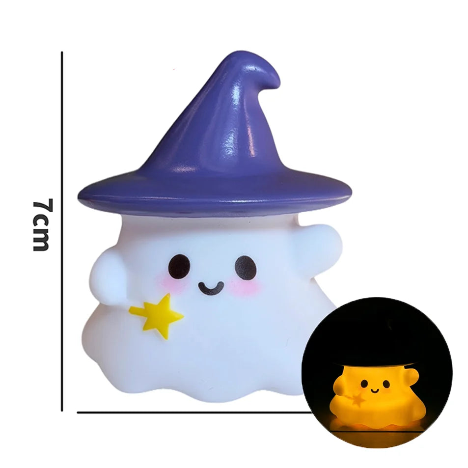 Lampe LED en silicone en forme de chapeau de sorcière fantôme mignon d'Halloween, veilleuse citrouille, ornement de bureau, décoration d'ambiance pour fête à domicile, cadeau de vacances