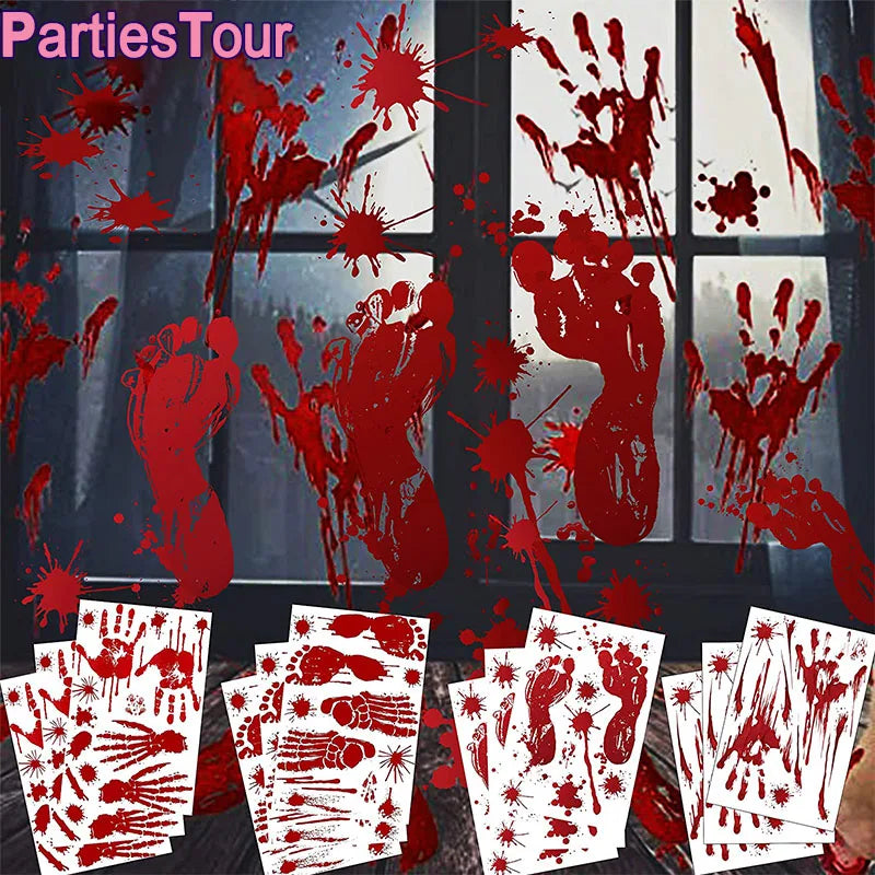Autocollants Muraux pour Portes et Fenêtres d'Halloween, Empreinte de Main Sanguine, Motif de Crâne, Fournitures de Décoration de Scène de ix, Accessoires d'Horreur