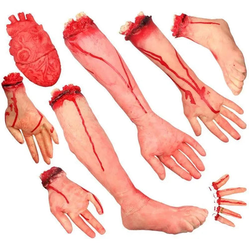 Accessoire d'halloween, faux orgue sanglant et effrayant, parties du corps du cerveau humain, fausse main, doigt, jambe, pied, cerveau, cœur, accessoires de fête