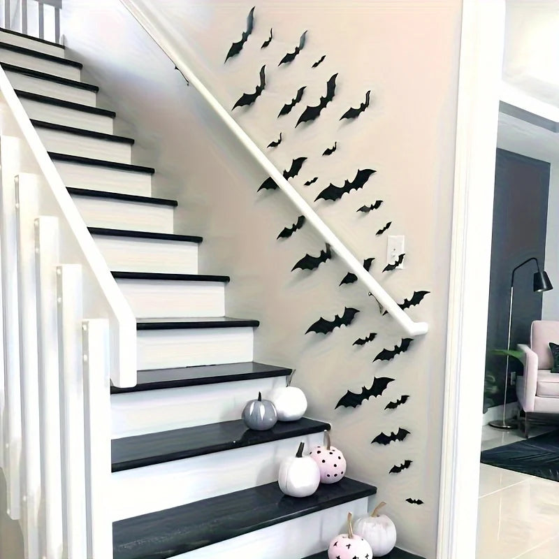 12 pièces chauves-souris suspendues Halloween décor extérieur grandes chauves-souris volantes en plastique 3 tailles accrocher sur les arbres Porches Yards Pelouse Halloween à l'intérieur
