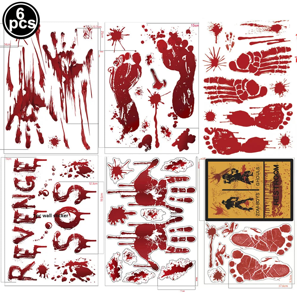 Autocollants Muraux pour Portes et Fenêtres d'Halloween, Empreinte de Main Sanguine, Motif de Crâne, Fournitures de Décoration de Scène de ix, Accessoires d'Horreur