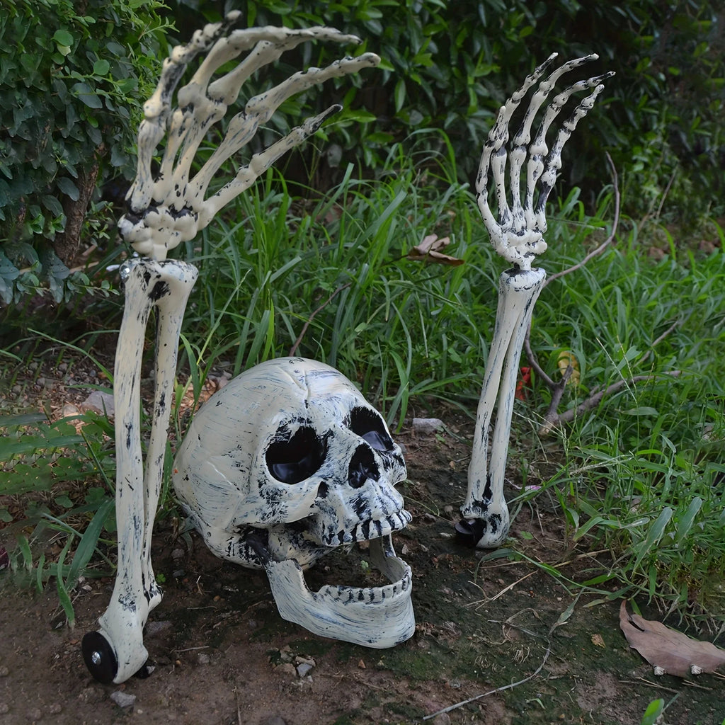 Piquets de sol de jardin en os de squelette, tête de crâne et main pour Halloween, insertion de sol de cour de maison, décor de fête de vacances, main fantôme, 1/6 pièces