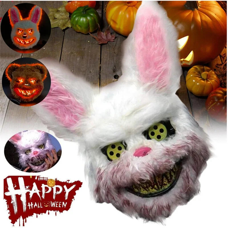 Halloween Cosplay fête lumière LED lumineuse masque facial maquillage horreur lapin ours masque couvre-chef dessin animé Animal carnaval couvre-chef