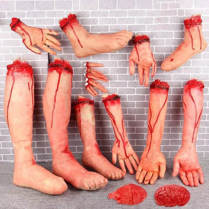 Accessoire d'halloween, faux orgue sanglant et effrayant, parties du corps du cerveau humain, fausse main, doigt, jambe, pied, cerveau, cœur, accessoires de fête
