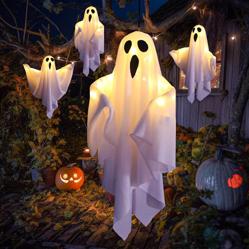 Bricolage fantôme blanc Halloween décoration LED suspendu émettant de la lumière style lumière horreur intérieur fête décoration atmosphère lumière