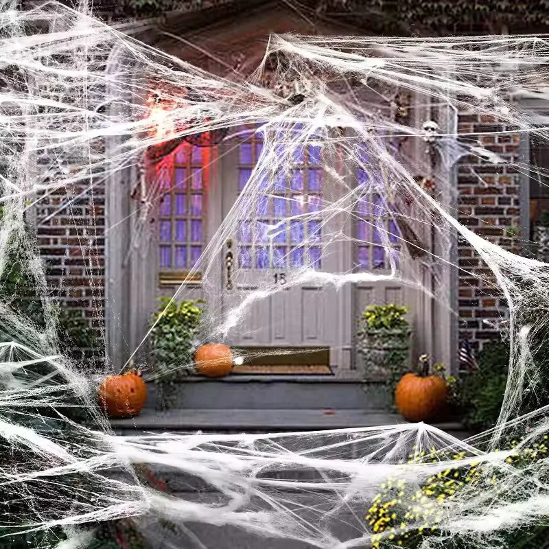Toile d'araignée blanche artificielle extensible, décoration d'halloween, accessoires de scène effrayants pour fête à la maison, décor de maison hantée