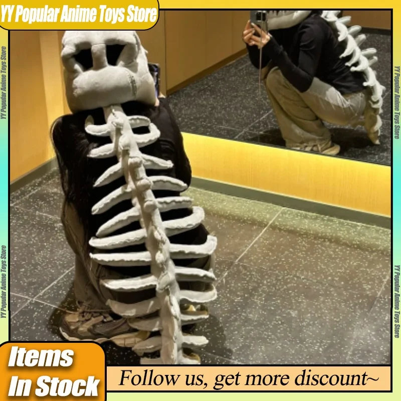 En stock : Ensemble de costume de squelette de dinosaure 3D réaliste, avec accessoire de tête amusant et tendance, vêtements en peluche de collection pour cosplay et déguisement, cadeau d'anniversaire