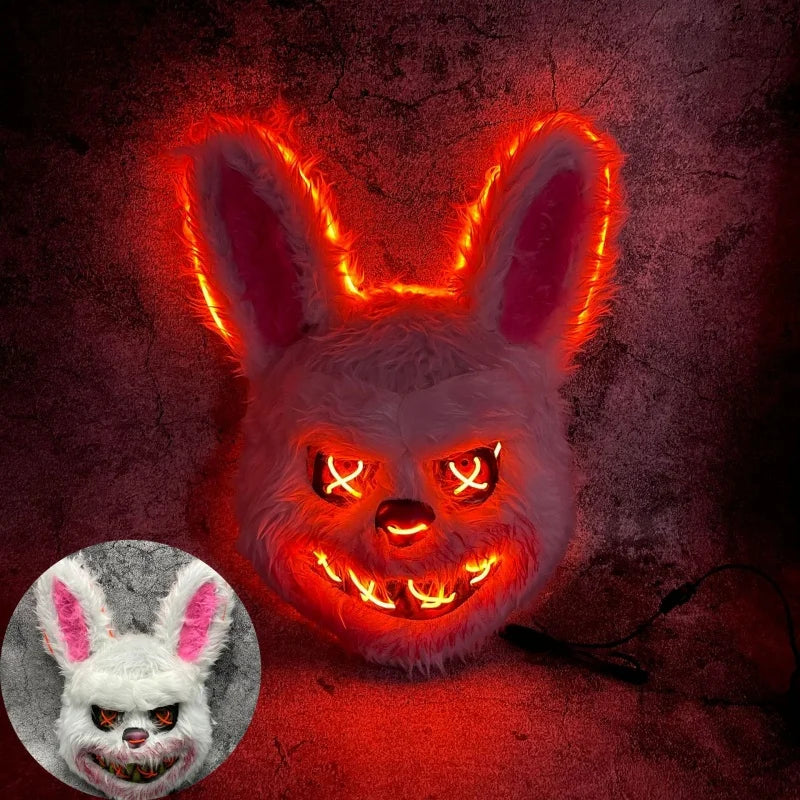 Halloween Cosplay fête lumière LED lumineuse masque facial maquillage horreur lapin ours masque couvre-chef dessin animé Animal carnaval couvre-chef