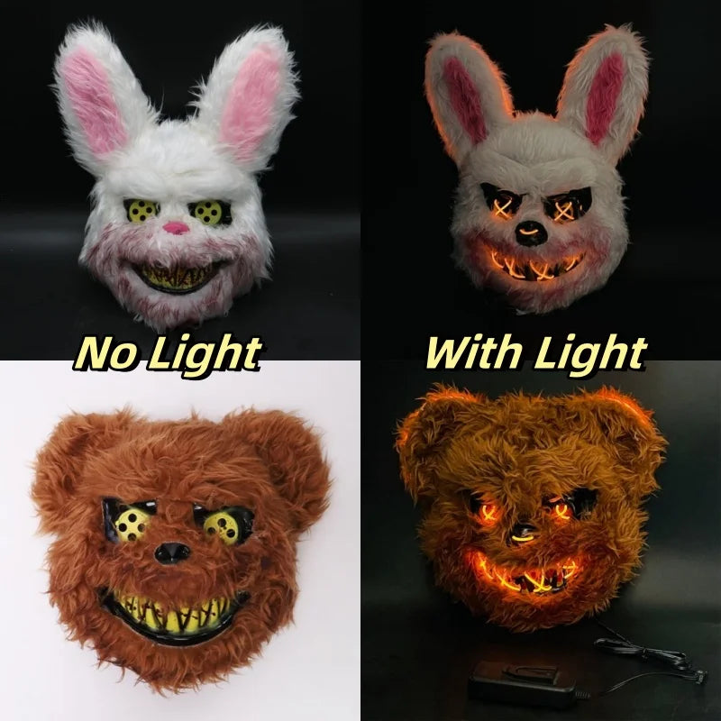 Halloween Cosplay fête lumière LED lumineuse masque facial maquillage horreur lapin ours masque couvre-chef dessin animé Animal carnaval couvre-chef