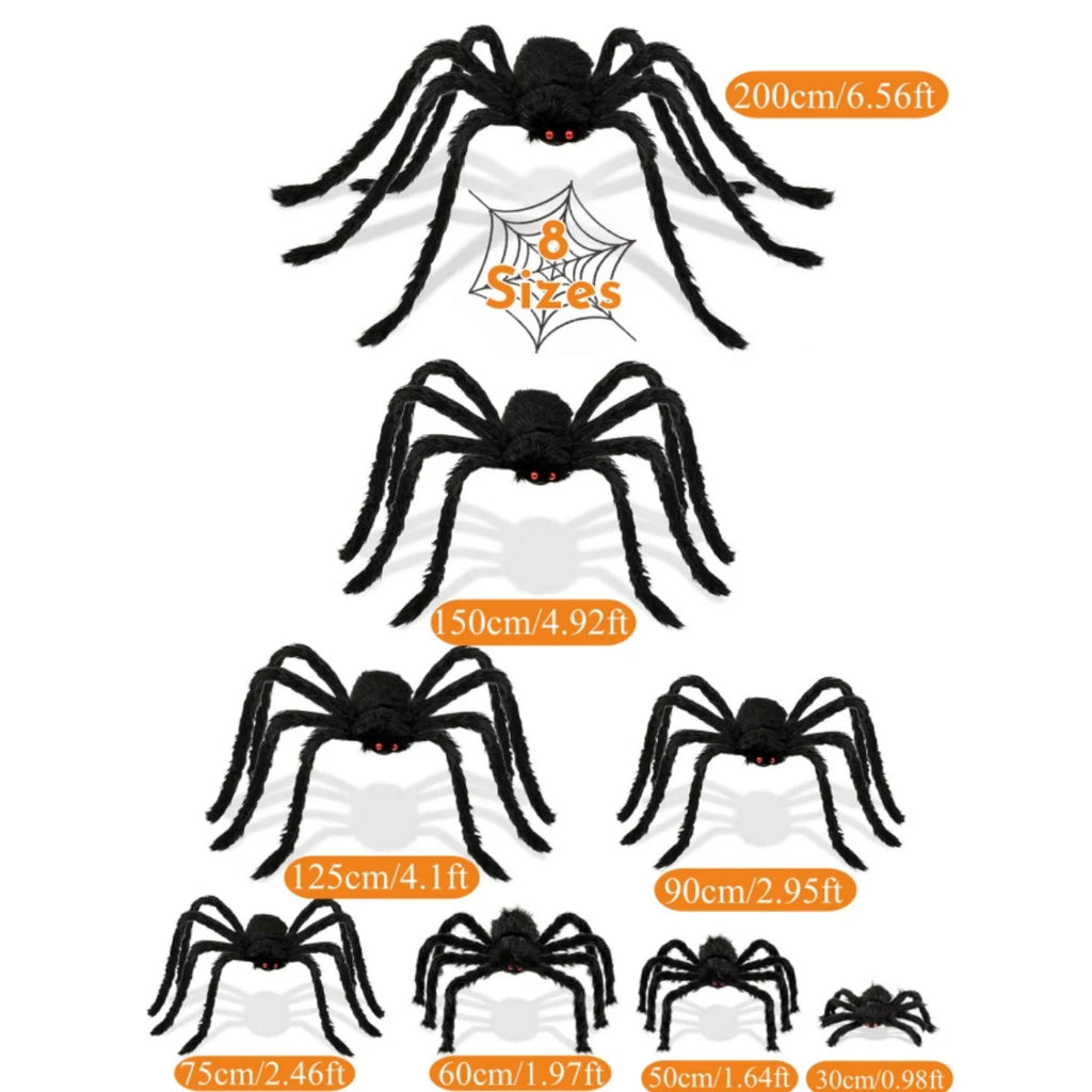 Araignée en peluche d'Halloween, 30-200 cm, araignée géante extérieure, décoration de chambre, farce, araignée noire, accessoire de fête de décoration d'horreur d'Halloween