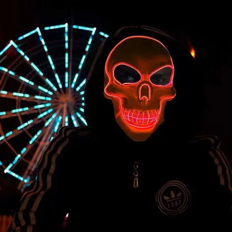 Masque de crâne d'horreur d'halloween, masque à lumière froide LED, masque de Cosplay, décoration de fête d'halloween, masques de crâne lumineux