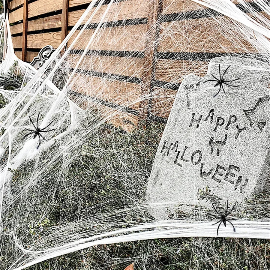 Toile d'araignée blanche artificielle extensible, décoration d'halloween, accessoires de scène effrayants pour fête à la maison, décor de maison hantée