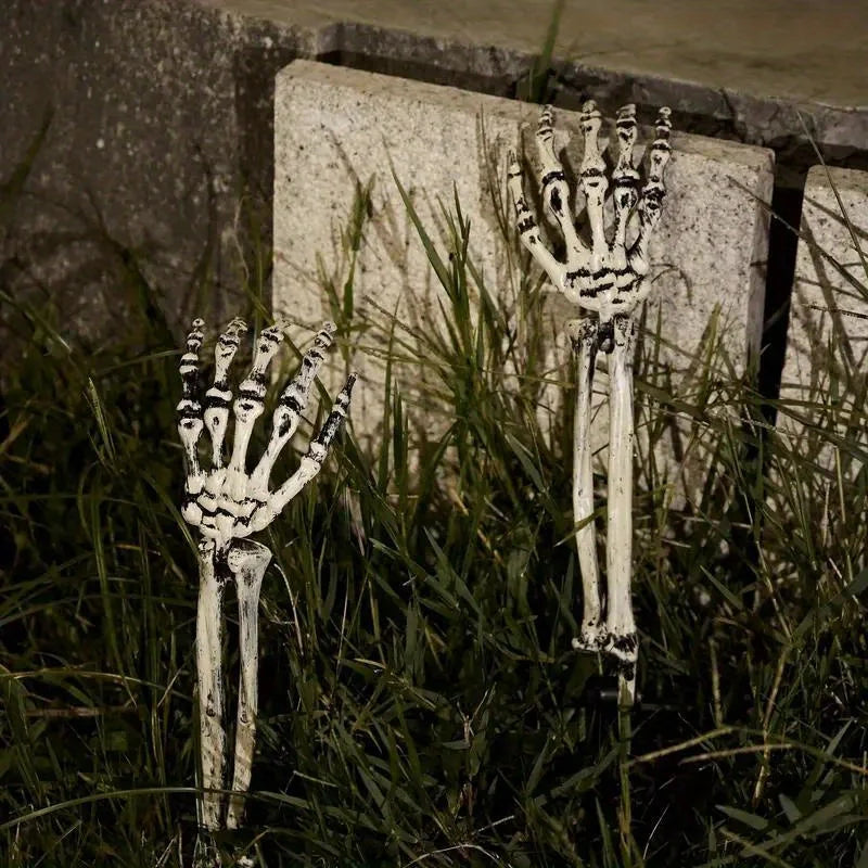 Piquets de sol de jardin en os de squelette, tête de crâne et main pour Halloween, insertion de sol de cour de maison, décor de fête de vacances, main fantôme, 1/6 pièces
