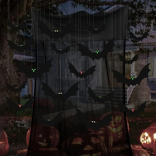 12 pièces chauves-souris suspendues Halloween décor extérieur grandes chauves-souris volantes en plastique 3 tailles accrocher sur les arbres Porches Yards Pelouse Halloween à l'intérieur