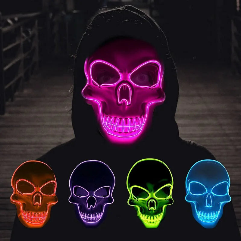 Masque de crâne d'horreur d'halloween, masque à lumière froide LED, masque de Cosplay, décoration de fête d'halloween, masques de crâne lumineux