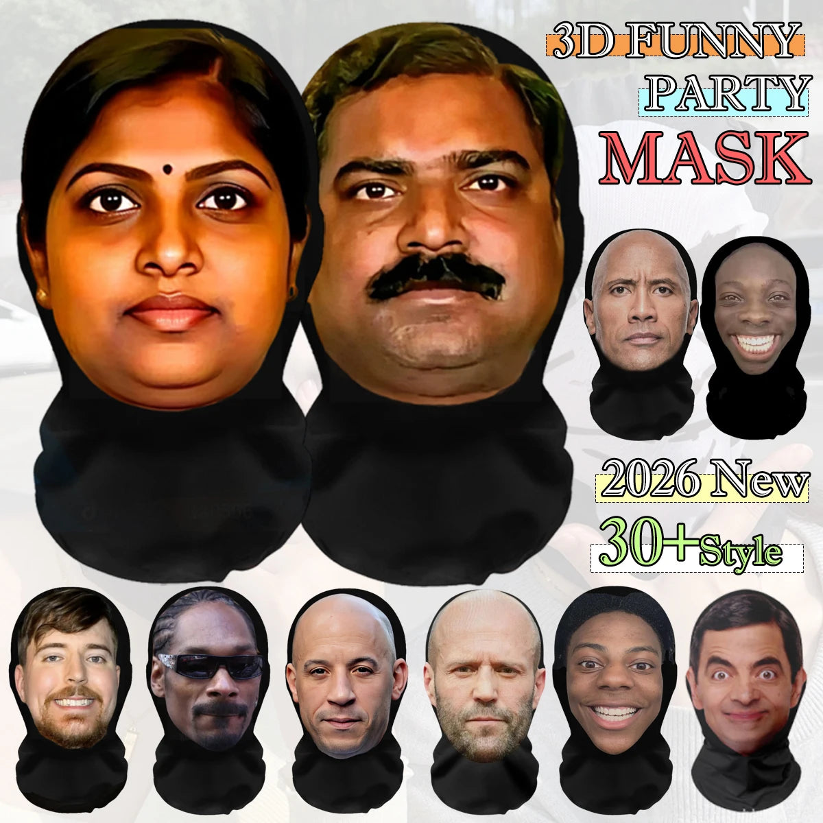 Masque Balaclava 3D Amusant pour Halloween, Cosplay, Jeu de Rôle, Protection Solaire, Cyclisme, Farce, Cache-Cou Unisexe
